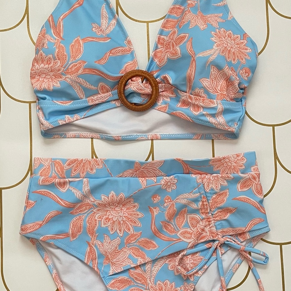 New BMJL Floral Bikini Set in Sky Blue and Coral